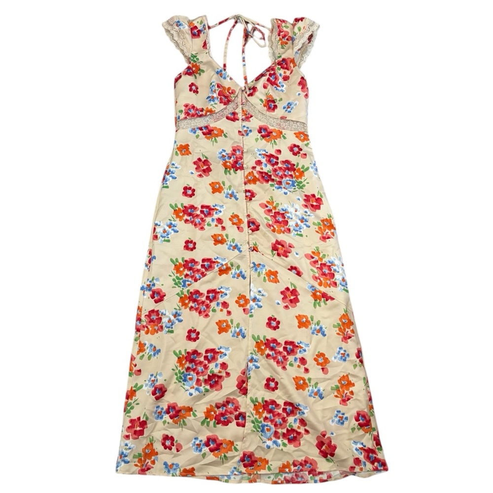 ASOS DESIGN lace insert cap sleeve midi tea dress in red floral print